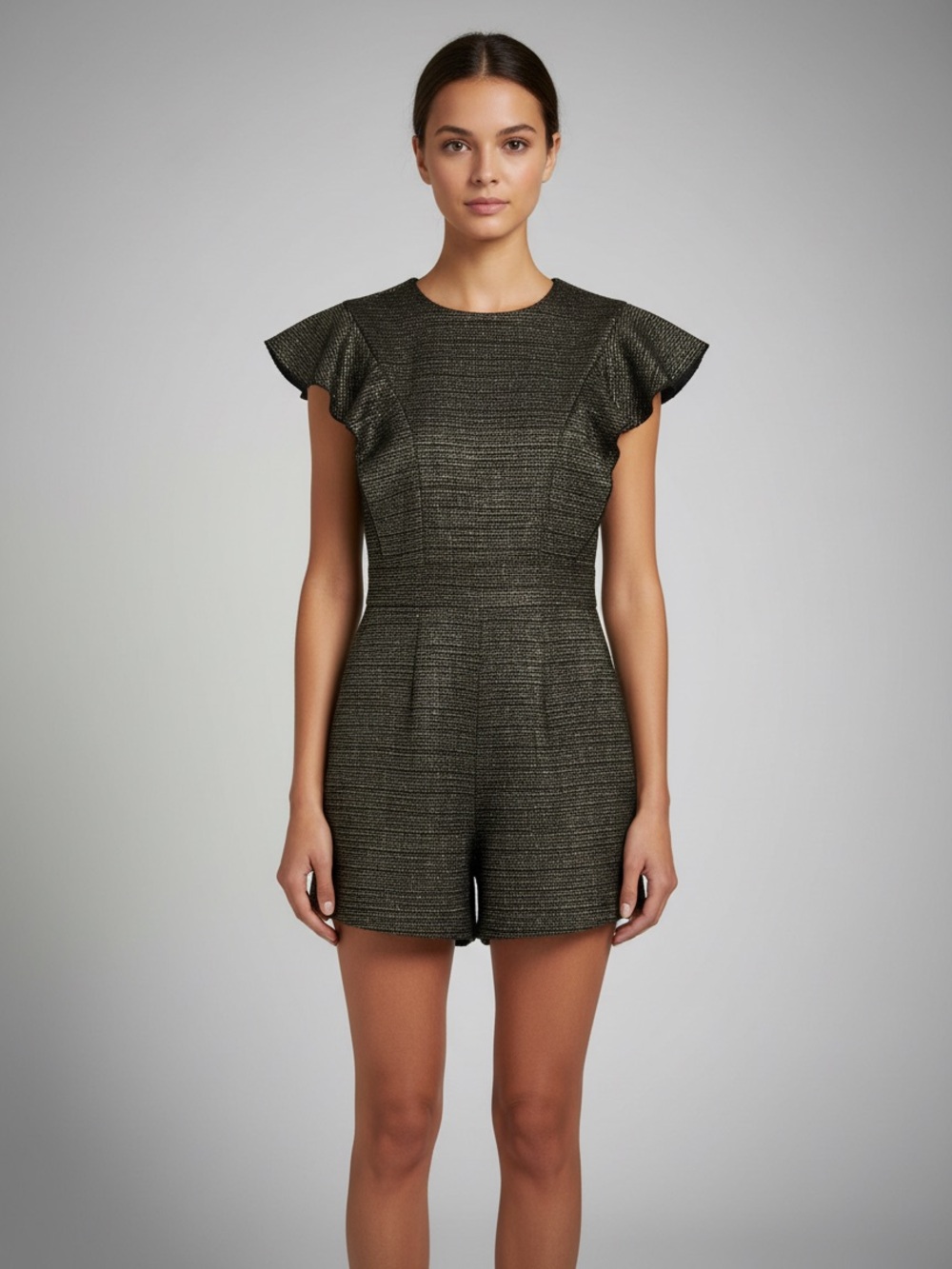 Miss Behave Metallic Tweed Black Romper with Zipper and Lining Size S NWT